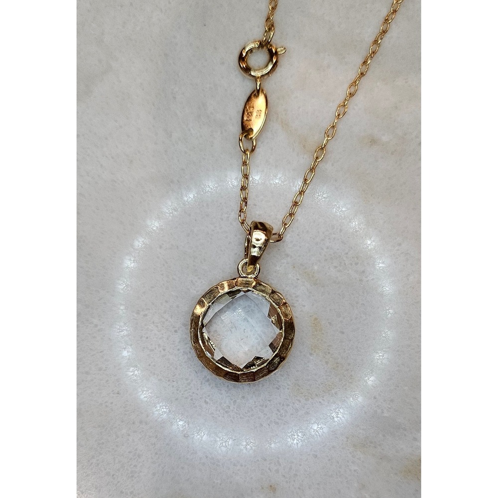 Gold Tone Round Faceted‎ Crystal Pendant Necklace Fashion Jewelry - Picture 3 of 8